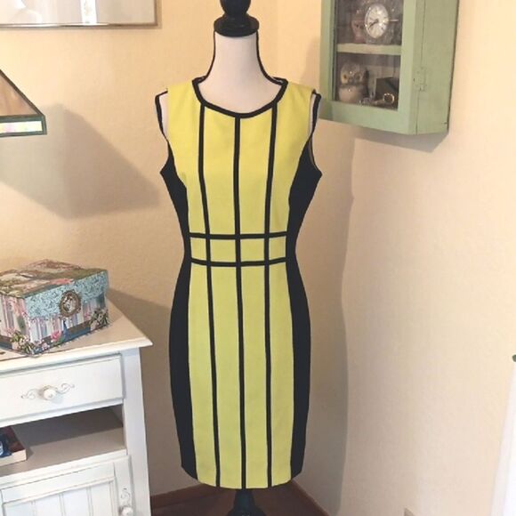Calvin Klein Bright Yellow and Black Dress - Picture 1 of 10